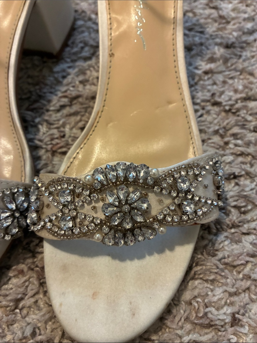 Betsey Johnson Ivory Crystal Embellished Ankle-Strap Heels size 8 - Picture 2 of 6